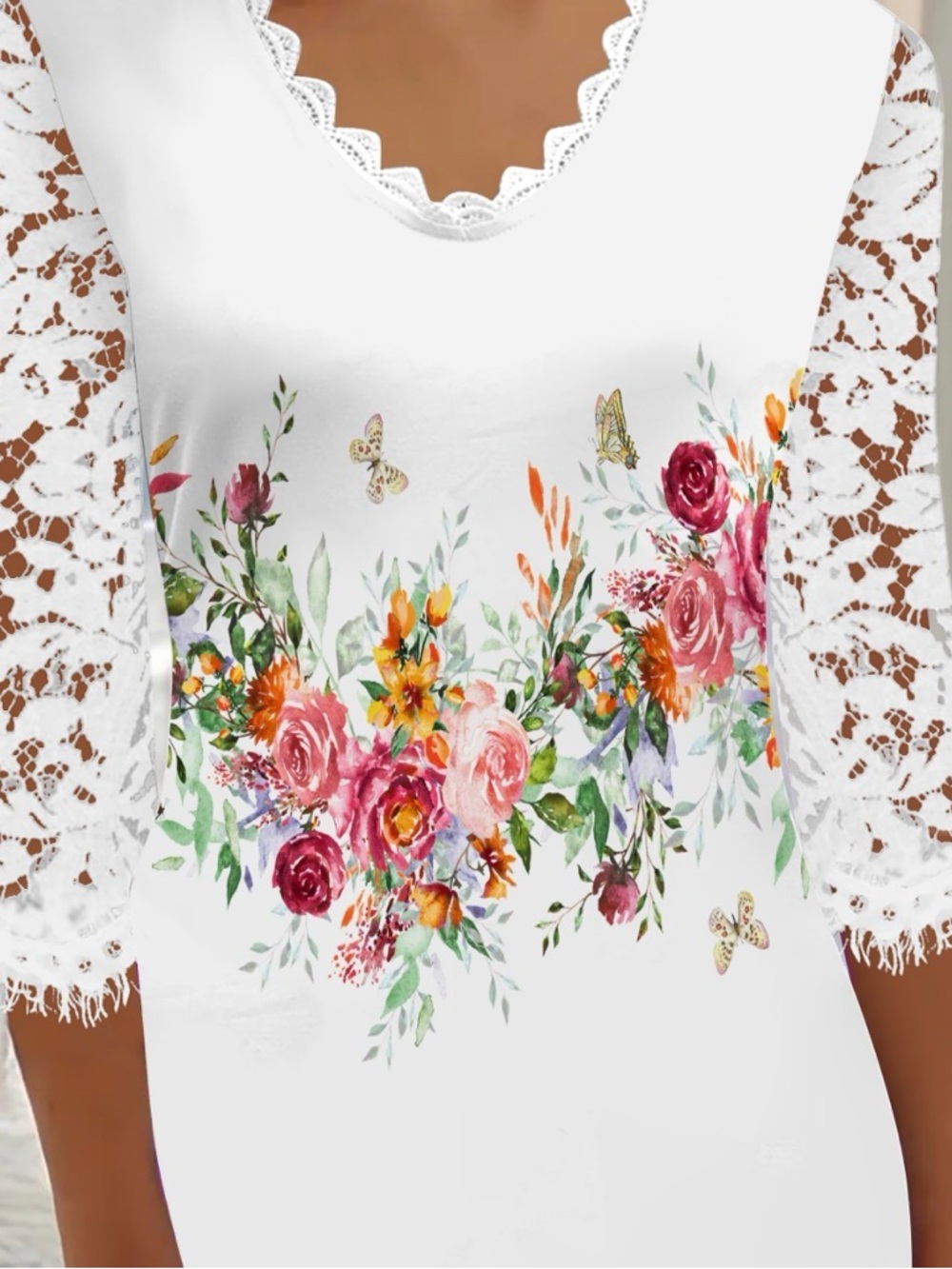 White Floral Lace Sleeve Women’s Top